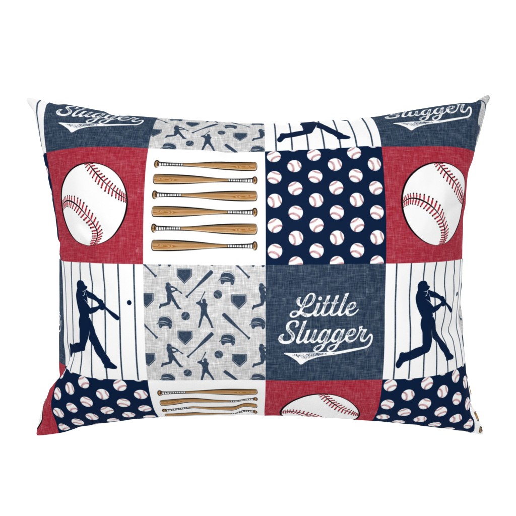 Little Slugger Baseball Patchwork fabric - red blue pin stripes