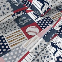 Little Slugger Baseball Patchwork fabric - red blue pin stripes