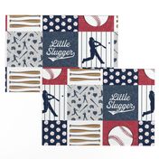 Little Slugger Baseball Patchwork fabric - red blue pin stripes