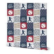 Little Slugger Baseball Patchwork fabric - red blue pin stripes