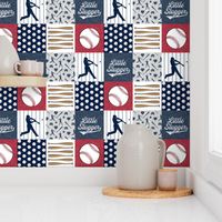 Little Slugger Baseball Patchwork fabric - red blue pin stripes