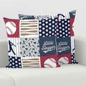 Little Slugger Baseball Patchwork fabric - red blue pin stripes