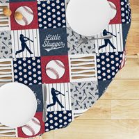 Little Slugger Baseball Patchwork fabric - red blue pin stripes