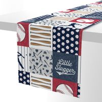 Little Slugger Baseball Patchwork fabric - red blue pin stripes