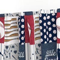 Little Slugger Baseball Patchwork fabric - red blue pin stripes