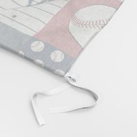 Little Slugger Baseball Patchwork fabric - red blue pin stripes