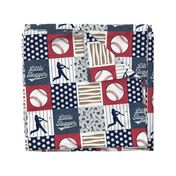 Little Slugger Baseball Patchwork fabric - red blue pin stripes