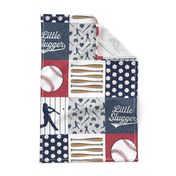 Little Slugger Baseball Patchwork fabric - red blue pin stripes