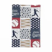 Little Slugger Baseball Patchwork fabric - red blue pin stripes