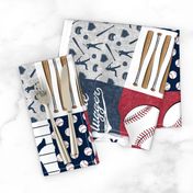 Little Slugger Baseball Patchwork fabric - red blue pin stripes (90)