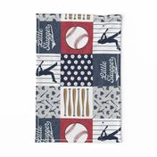 Little Slugger Baseball Patchwork fabric - red blue pin stripes (90)