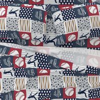 Little Slugger Baseball Patchwork fabric - red blue pin stripes (90)