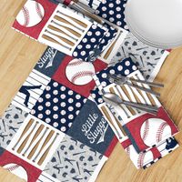 Little Slugger Baseball Patchwork fabric - red blue pin stripes (90)