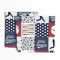 Little Slugger Baseball Patchwork fabric - red blue pin stripes (90)