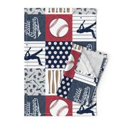 Little Slugger Baseball Patchwork fabric - red blue pin stripes (90)