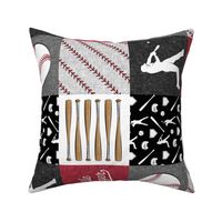 little slugger baseball patchwork - red black and stitches wholecloth (90)
