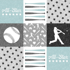 All-Star - grey and blue baseball patchwork wholecloth