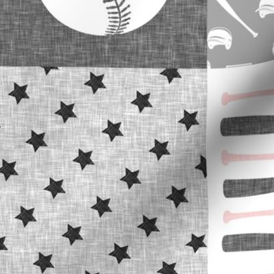 All-star  - pink and grey baseball patchwork wholecloth