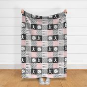 All-star  - pink and grey baseball patchwork wholecloth
