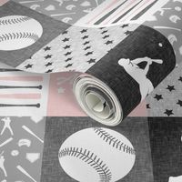 All-star  - pink and grey baseball patchwork wholecloth