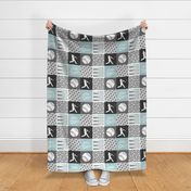 Little Slugger - grey and blue baseball patchwork wholecloth