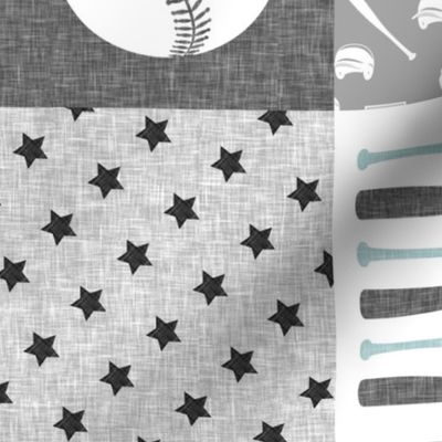 Little Slugger - grey and blue baseball patchwork wholecloth