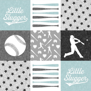Little Slugger - grey and blue baseball patchwork wholecloth
