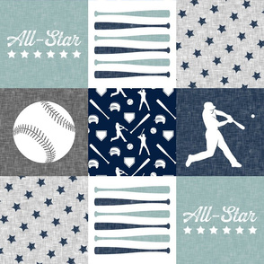 All-Star - baseball patchwork - dusty blue - wholecloth 