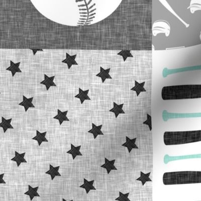 baseball patchwork - little slugger - aqua grey 