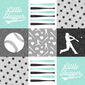 baseball patchwork - little slugger - aqua grey 