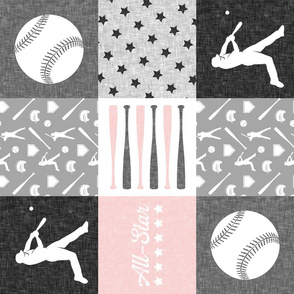 All- star - pink and grey baseball patchwork wholecloth (90)