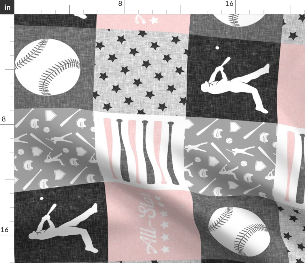 All- star - pink and grey baseball patchwork wholecloth (90)
