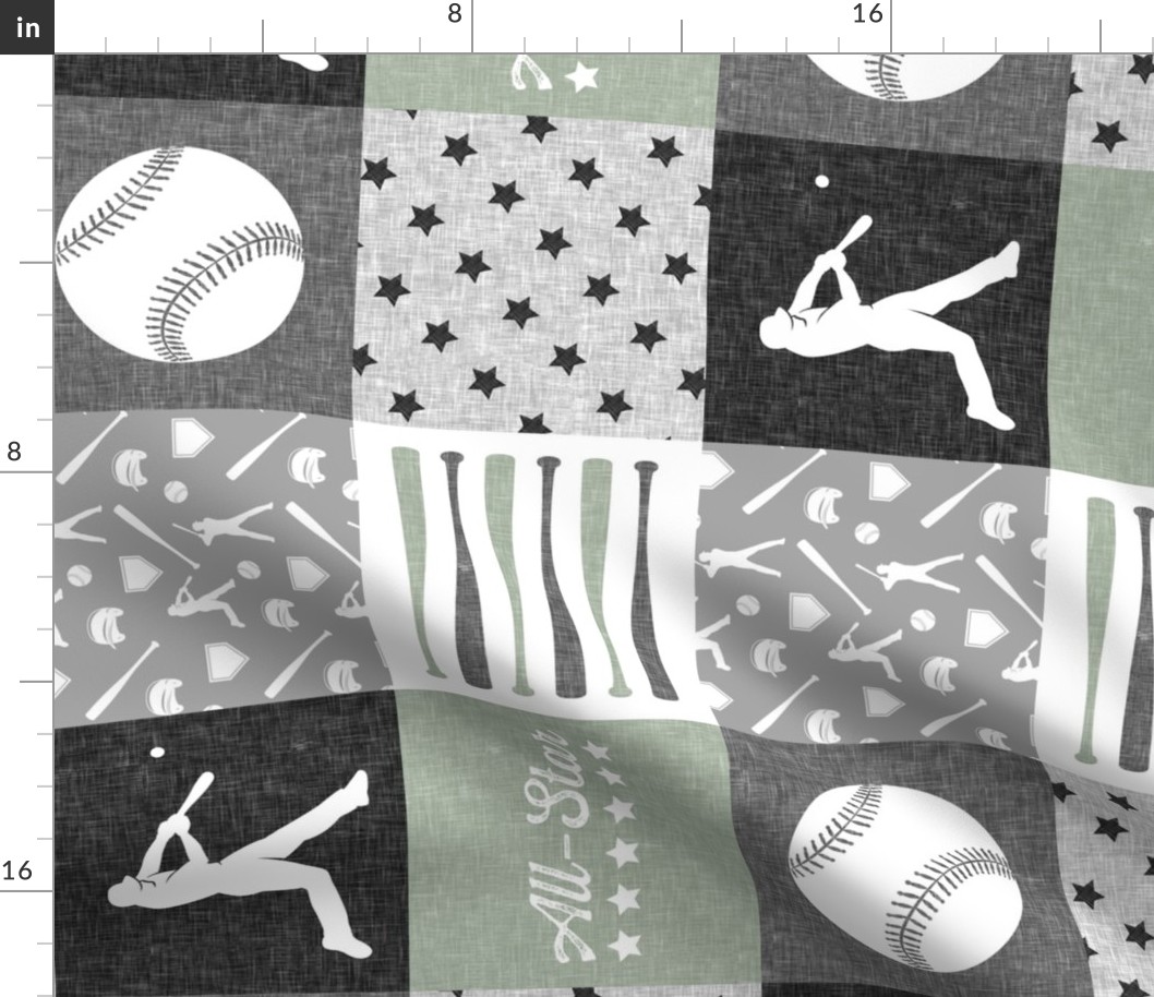 All-Star - baseball patchwork - sage - wholecloth (90)