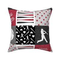 little slugger - red and grey baseball patchwork wholecloth 