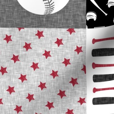 little slugger - red and grey baseball patchwork wholecloth 