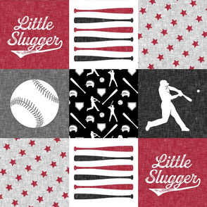 little slugger - red and grey baseball patchwork wholecloth 