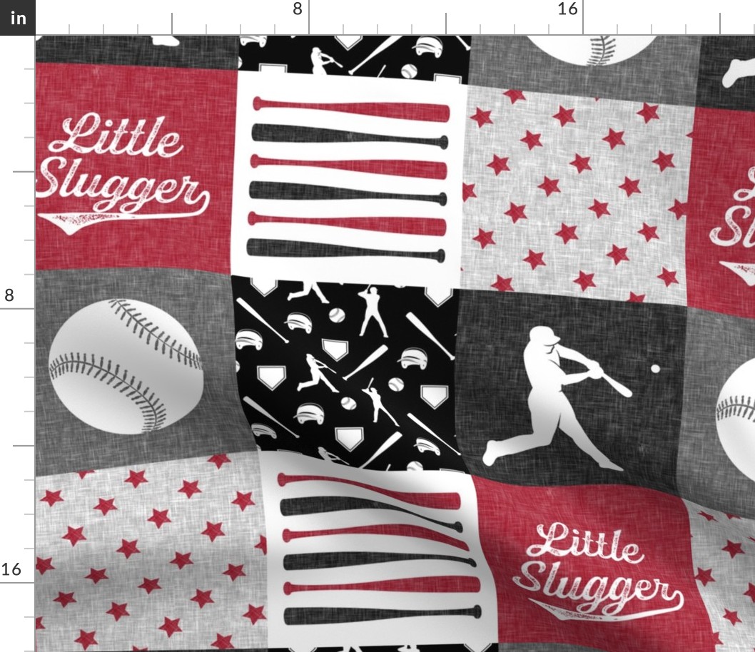 little slugger - red and grey baseball patchwork wholecloth 