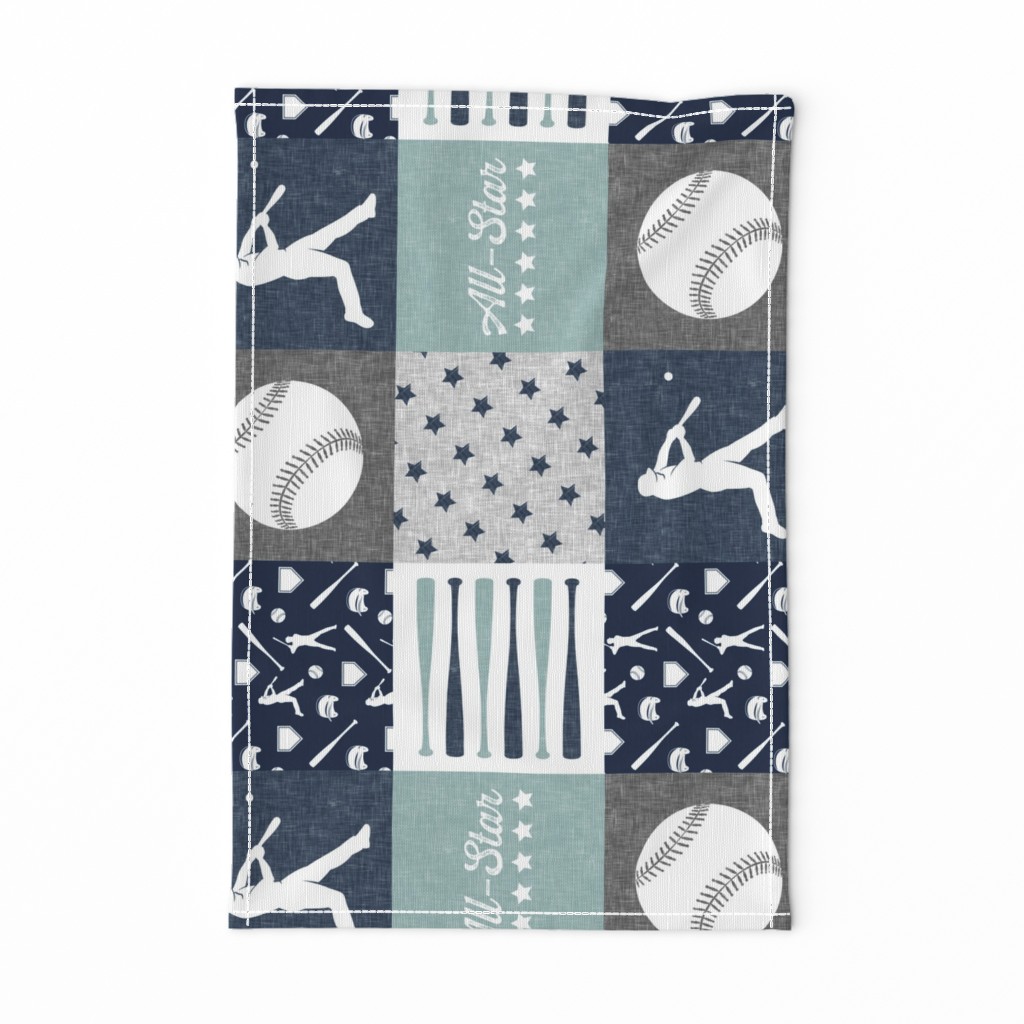 All-Star - baseball patchwork - dusty blue - wholecloth  (90)