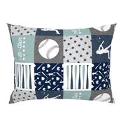 All-Star - baseball patchwork - dusty blue - wholecloth  (90)