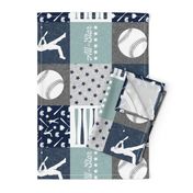 All-Star - baseball patchwork - dusty blue - wholecloth  (90)