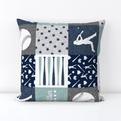 All-Star - baseball patchwork - dusty blue - wholecloth  (90)