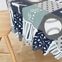 All-Star - baseball patchwork - dusty blue - wholecloth  (90)