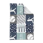 All-Star - baseball patchwork - dusty blue - wholecloth  (90)