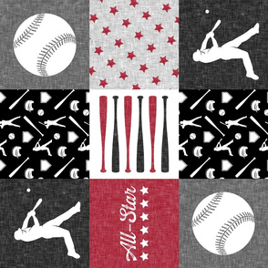 All-Star - red and grey baseball patchwork wholecloth  (90)