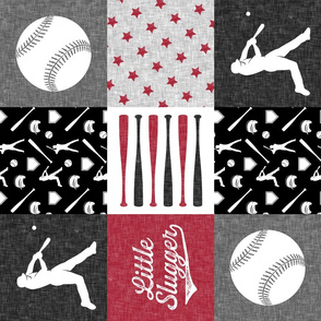 little slugger - red and grey baseball patchwork wholecloth  (90)