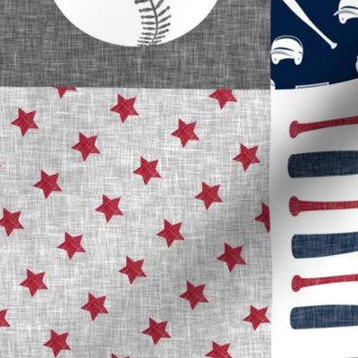 Little Slugger - red and blue baseball patchwork wholecloth