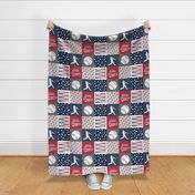 Little Slugger - red and blue baseball patchwork wholecloth