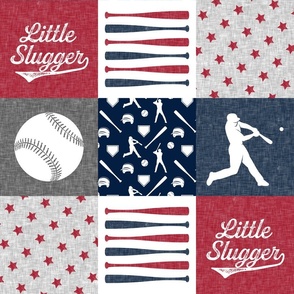 Little Slugger - red and blue baseball patchwork wholecloth