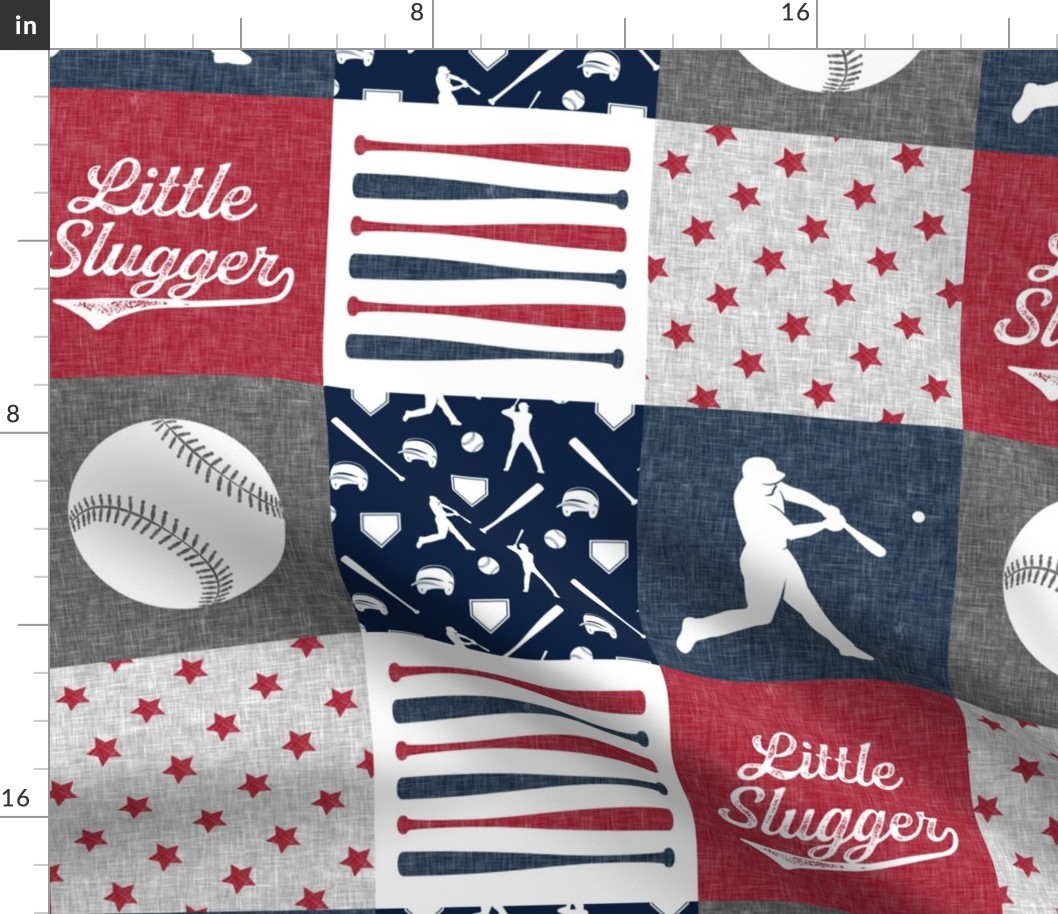 Little Slugger - red and blue baseball patchwork wholecloth