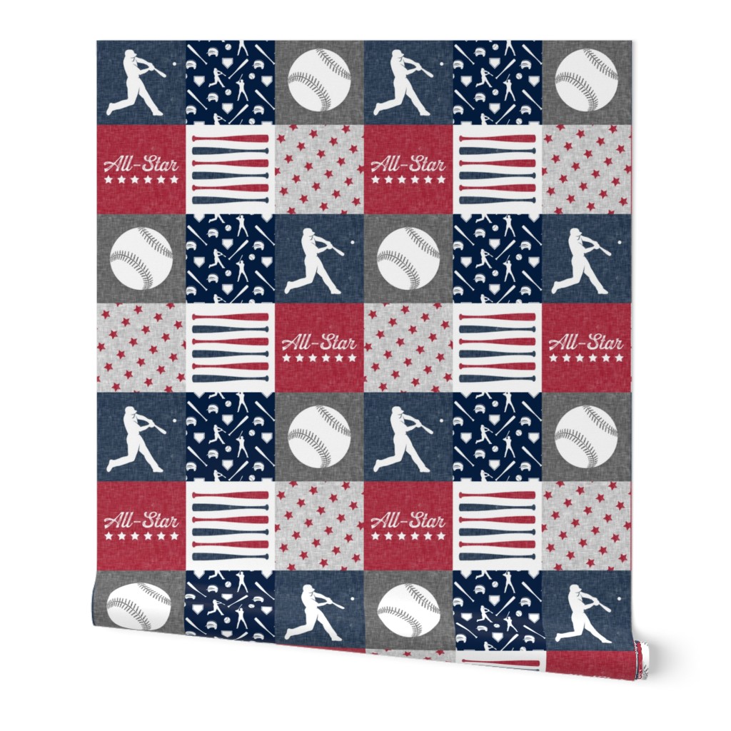 All-Star - red and blue baseball patchwork wholecloth